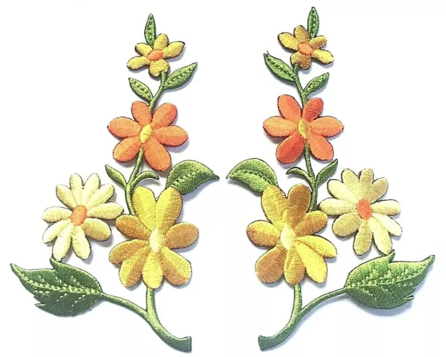 FLOWER PATCH X 2; Orange, Autumnal, matching pair; SEW-ON/IRON-ON *embroidered*