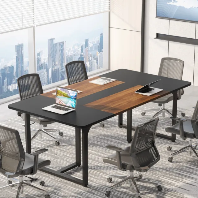 71" Brown & Black Industrial Rectangle Conference Table Office Boardroom Table