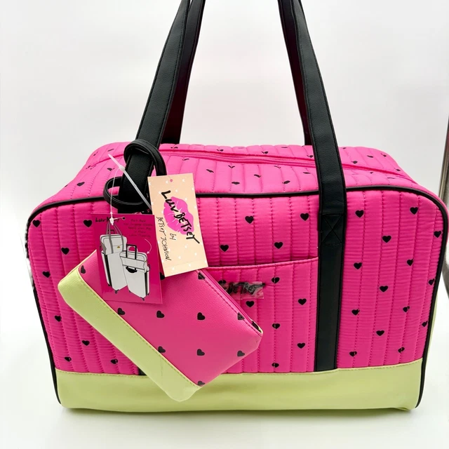 betsey johnson heart weekender duffel travel tote bags Designer Carry On Luggage Collection - Lightweight Pattern 22 Inch Bag- Overnight Business Suitcase with 2- Rolling Wheels (CHEVRON HEARTS, One Size) SALE Betsey Johnson Black/White/Red \
