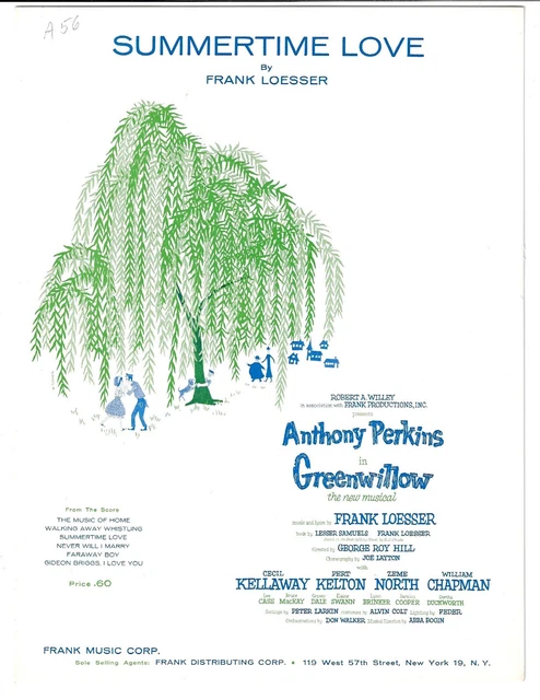 ANTHONY PERKINS Broadway Sheet Music SUMMERTIME LOVE from GREENWILLOW 1960