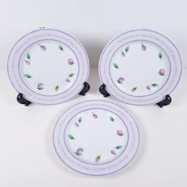M&S Berries & Leaves Salad Dessert Plates 20cm Purple Marks & Spencer Set of 3