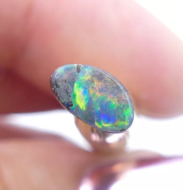 Australian Boulder Opal Solid Natural Opal Green Blue 7.5x4.3mm .45ct 11341