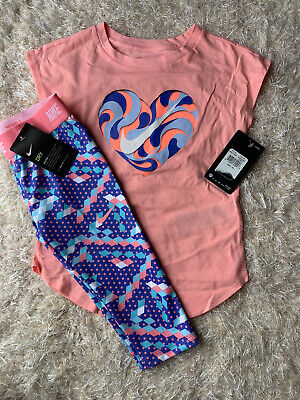 Girls Nike Peach Tshirt & Capri Leggings Outfit Size 6X NWT