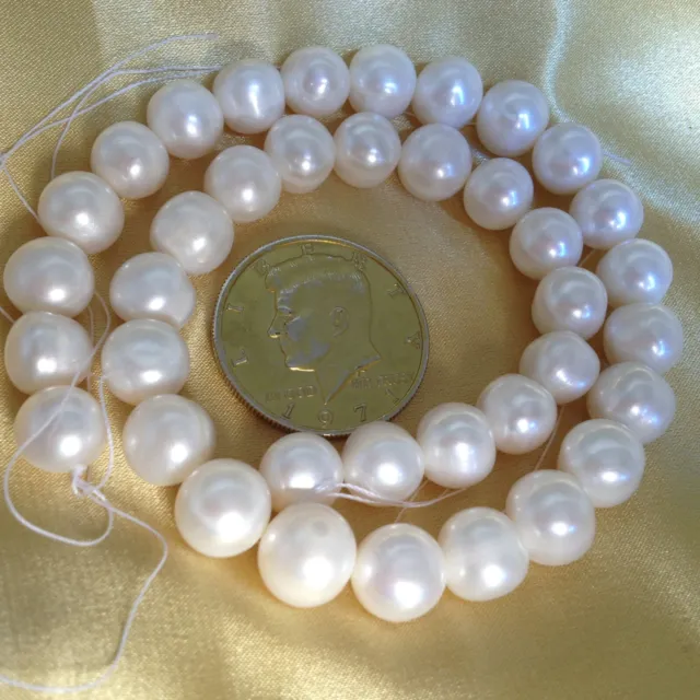 11-12mm Genuine Freshwater Pearl Cultured Loose Beads Round White Pearls Strands