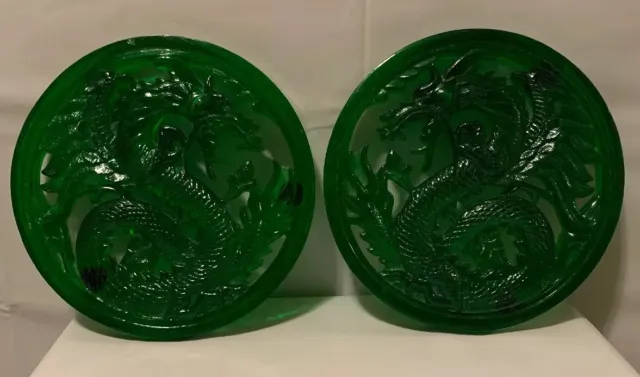 2 Dragons Acrylic Green Round Shape 7 Inches Diameter Wall Hanging Display A200
