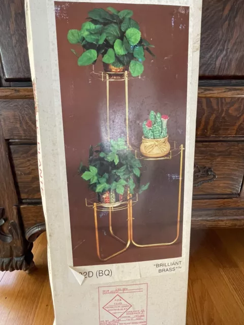 Vintage Gold Metal 3 Tier Plant Stand MCM Hollywood Regency New Old Stock