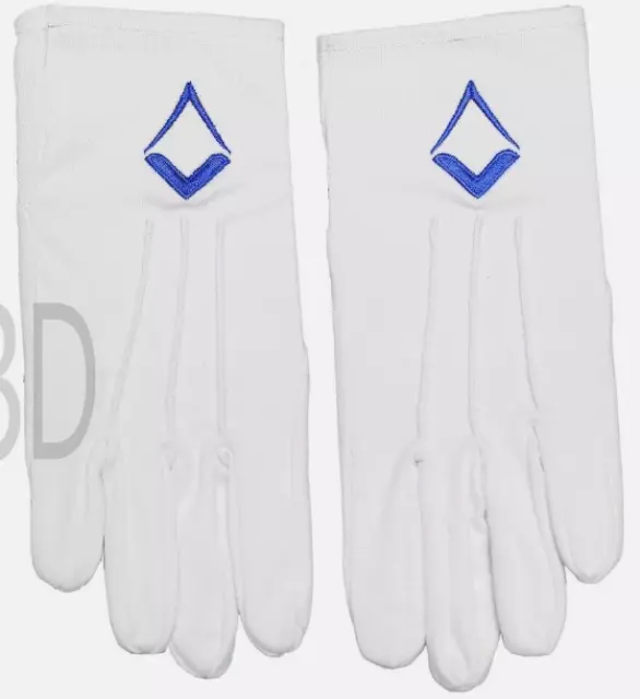 Masonic Regalia White Gloves Cotton Royal Blue Sq. & Compass Clermont Direct NEW