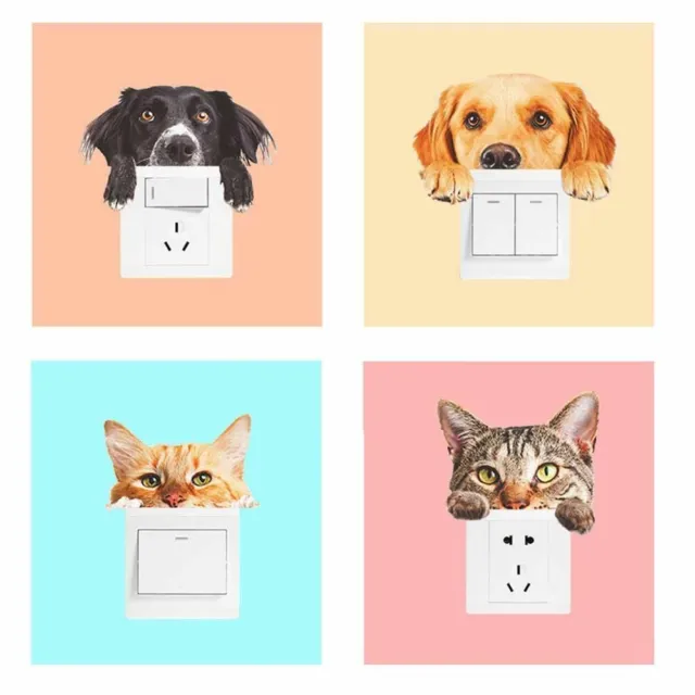 Wall Stickers Cute Pet Cats Dogs Switch Mural Art Decals Bedroom Home Decoration