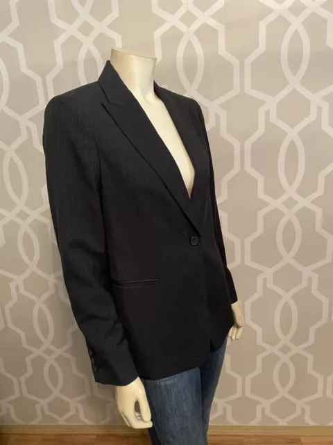 Calvin Klein Womens Blazer Jacket Sz 8 Gray Pinstripe Career One Button Lined EC