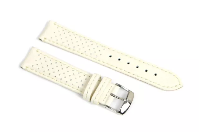 Cinturino per orologio vera pelle liscia traforato bianco ansa 18mm watch