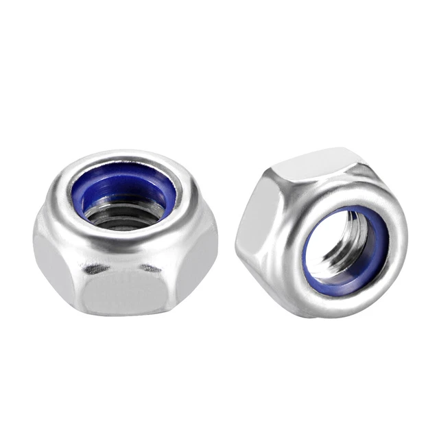 M6 x 1mm Nylon Insert Hex Lock Nuts, 304 Stainless Steel, Plain Finish, 30 Pcs