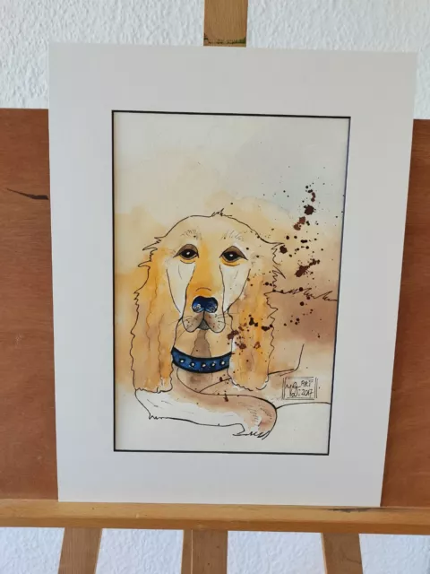 Original paintings dog watercolor on paper passepartout approx. 30x40 cm unique 3