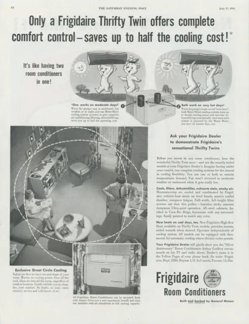 1954 Frigidaire Room Air Conditioner Thrifty Twins Bears Log Sun Print Ad SP11