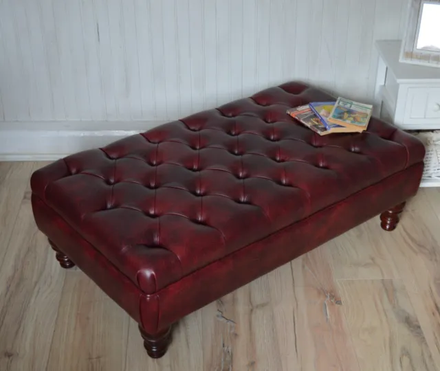 Chesterfield Style Deep Button  Footstool in Premium Wine Faux Leather