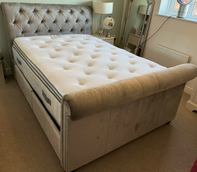 NEXT WESTCOTT DOUBLE Sleigh Bed With 4 Drawers & Next Memory Foam