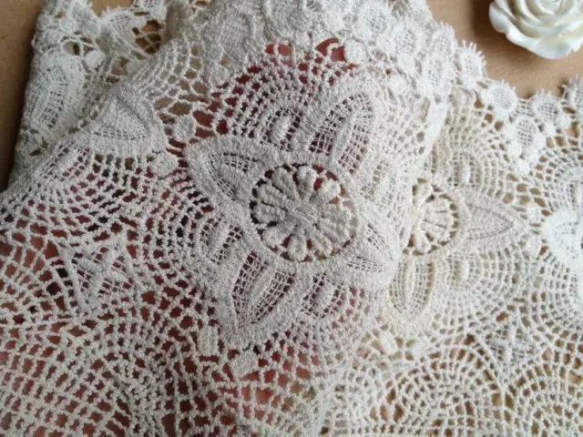 Vintage Crochet Cotton Beige Lace Trim with Scalloped Edge 6.69" Wide 2 Yards 3