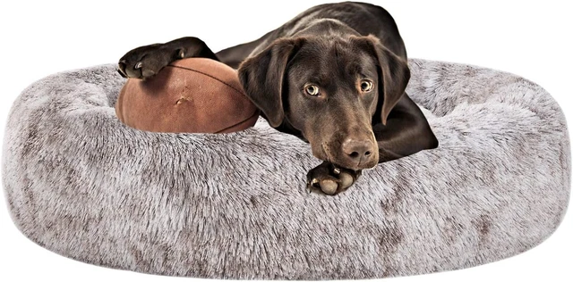 Coohom Oval Calming Donut Cuddler Dog Bed,Shag Faux Fur Cat Bed Washable round P