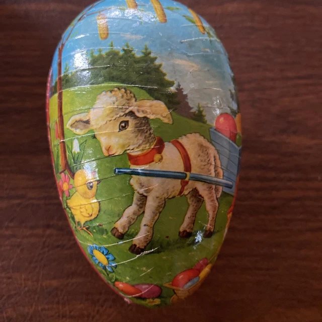 VINTAGE CARDBOARD PAPER MACHE EASTER EGG CONTAINER Lamb*Chick*Elf