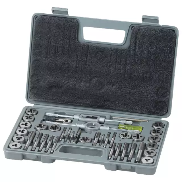 Tap and Die Set, 40-Piece Include SAE Size NC/NF/NPT,Bearing Steel Taps and Dies