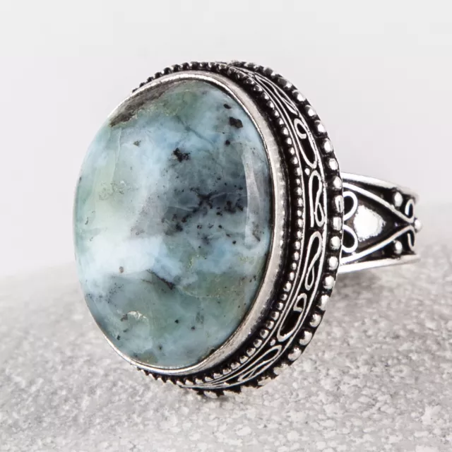 Super schöner Silber Ring, 925, Larimar aus der Karibik, Cabochon, Größe: 55