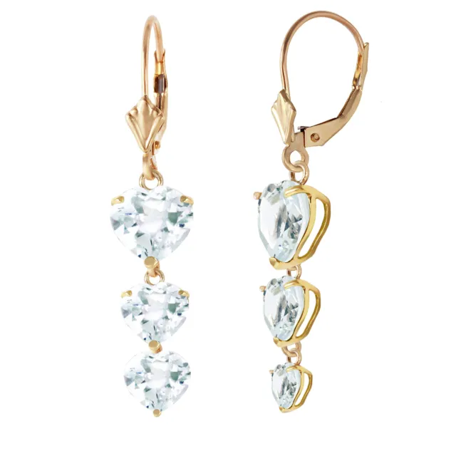 14K. SOLID GOLD CHANDELIERS EARRING WITH AQUAMARINES (Yellow Gold)