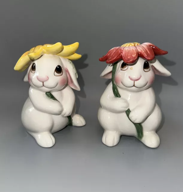 Vintage Fitz And Floyd FF Essentials Bunny Blooms Salt & Pepper Shakers