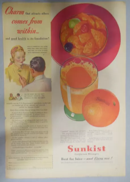 Sunkist California Oranges Ad: Charm From Within! from 1940's Size: 11 x 15 inch