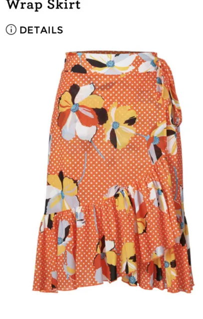 Cabi Wrap Skirt Style #6199 Women's Orange Floral Polka Dot Size Large Was $109