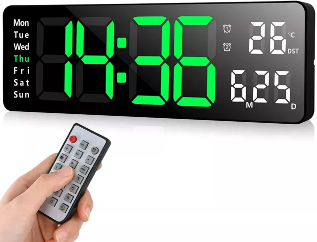 Digital Wall Clock for Living Office Home Gym - Temp Date Display Alarm Clock