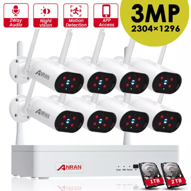 ANRAN 3MP HD 8CH NVR Wireless Security Camera CCTV System IR Night Version Audio
