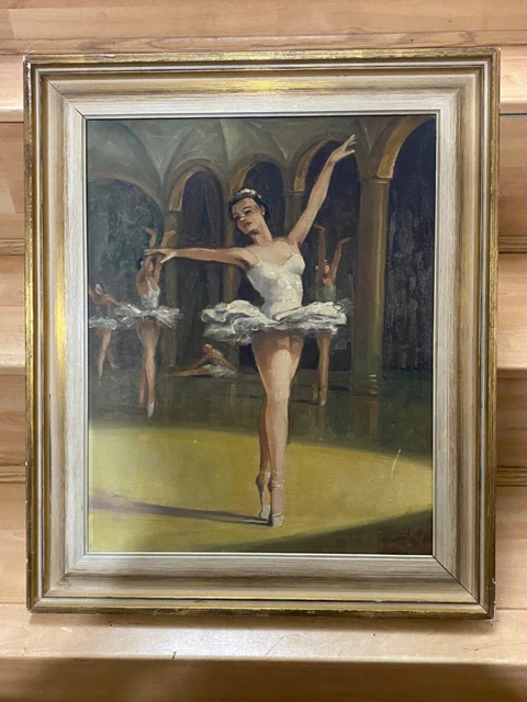 Early 20th Century Ballerina Oil Painting On Canvas Signed (Degas Style)