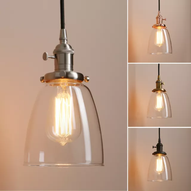 5.6" Vintage Industrial Pendant Light Ceiling Loft Lamp Cloche Clear Glass Shade