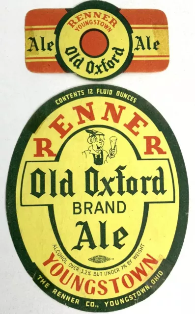 Vintage Renner Old Oxford Brand Ale Beer Label Youngstown Ohio & Neckband