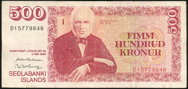 ICELAND - 500 Kronur 1986 Banknote Note - P 55a(4) P55a(4) (VF)