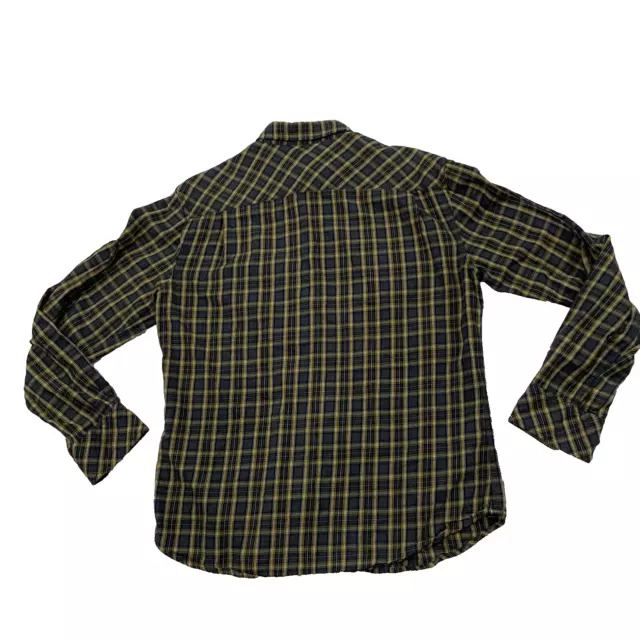 VINCE Plaid Flannel Button Shirt Mens M Yellow Gray Plaid Double Military Pocket 2