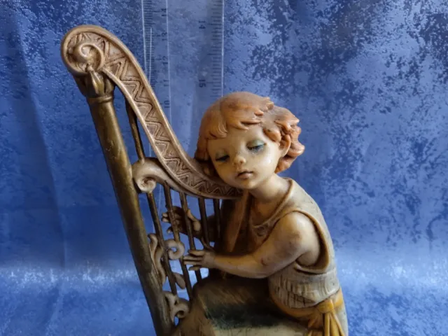 Early Fontanini Depose Italy Angel w/ Harp Figurine 361 w/ Spider Mark BEAUTIFUL 2