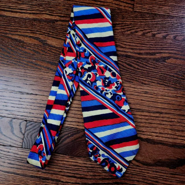 VTG Schiaparelli Wide Mens Tie 59 x 4⅜" 1970' s Marty Walker NY Red White & Blue