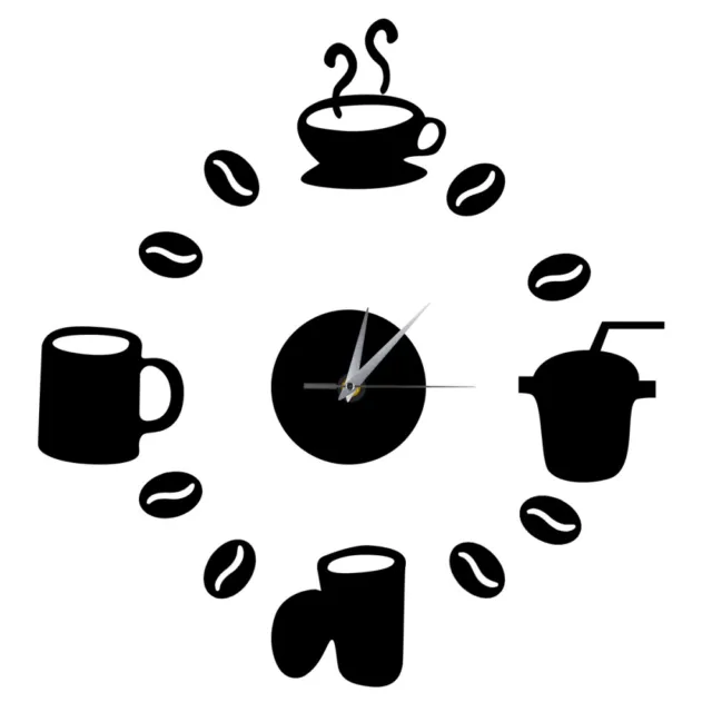 Hágalo usted mismo Decoración moderna del hogar Calcomanía grande taza de café Relojes de pared de cocina Silenciosos