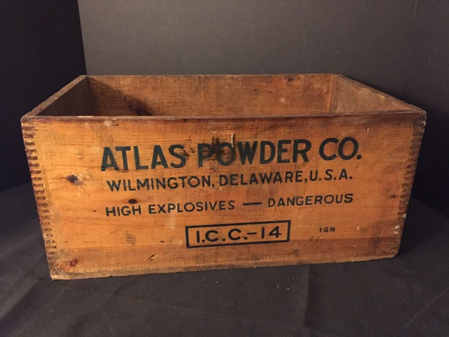 Antique Vintage High Explosive Dynamite Crate Advertising Atlas Powder Co.