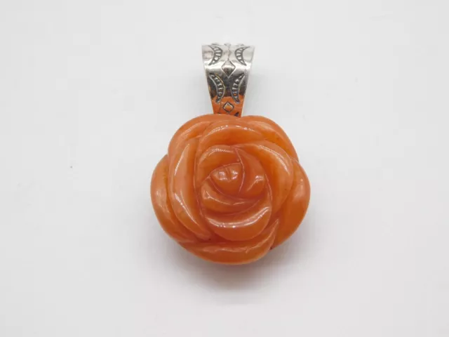 Southwest Designer Carolyn Pollack Sterling Silver Carved Amber Flower Pendant