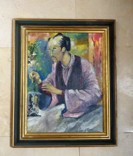 Tableau ancien huile Chinois Chine automate personnage signé Géo d’Orsay 1905