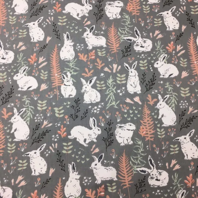HALF METRE  Rabbits in Forest Grey Sewing Quilting Fabric Cotton New