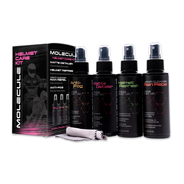 Kit completo cura casco molecola opaco - repellente pioggia, dettaglio, antiappannamento, tessuto