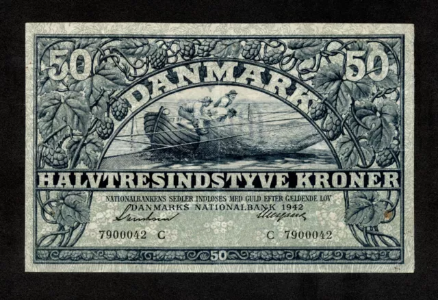 Danimarka DENMARK 50 Kroner 1942 Pick#32c  *VF