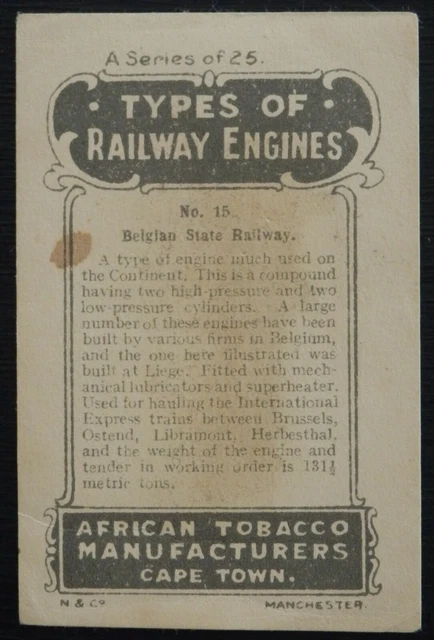BELGIUM STATE RAILWAY Types of Railway Engines African Tobacco SCARCE SILK 2