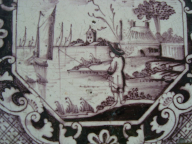 rare18th century delft dutch delftware tile fisherman ,fishing sport 2