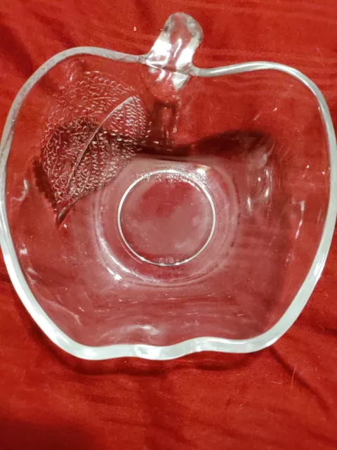 Glass Apple Bowl KIG Textured Etched Leaf Dessert Trinket Dish Indonesia Vintage