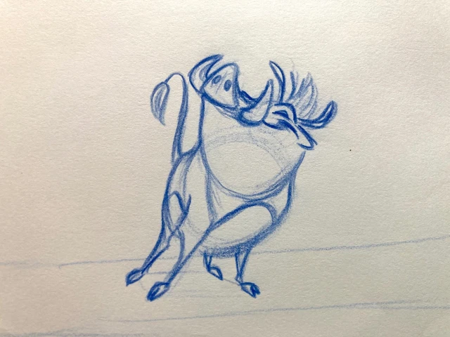 The Lion King - Pumbaa Animation Production Drawing (Walt Disney, 1994).