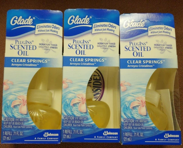 Glade Plugins Scented Oil Refill Clear Springs .71 oz Set of 3 RARE