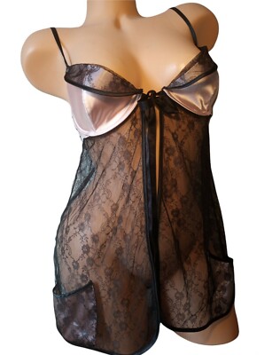 Victoria's Secret Bra Top Chantilly Lace Open Front Short Nightgown S M L 34D